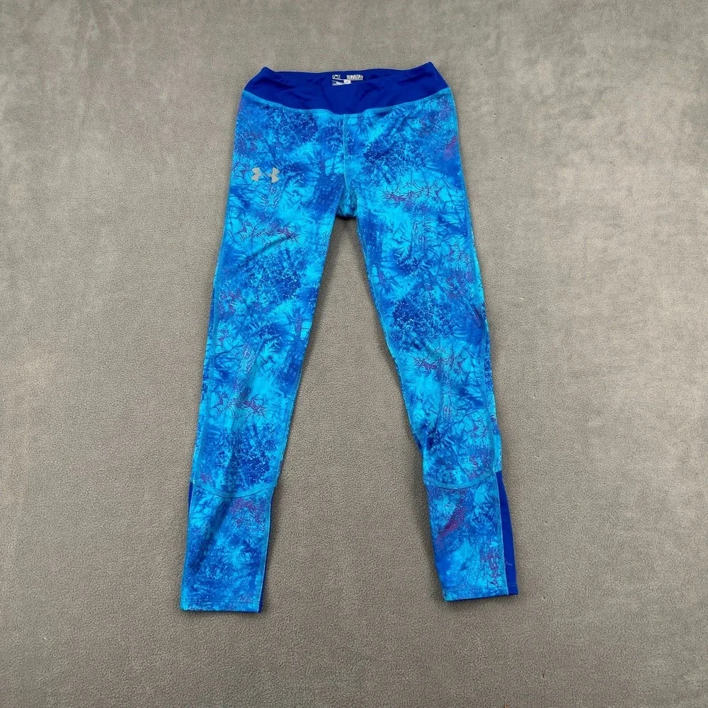 Under Armour Coldgear Leggings Youth Medium Blue Abstract Skinny Leg Athleisure